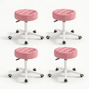 【Mother's Day】1/2/4 Piece Small Chair Round Rolling Stool with Wheels PU Leather Height Adjustable Swivel Drafting Work SPA Salon Stools Home Office Chair