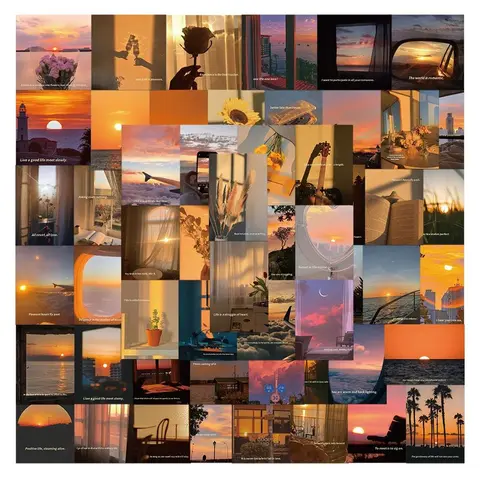 Sunset Series Sticker, 60pcs Wall Sticker, Waterproof Sticker Pack, Sticker Decals for Water Bottle Skateboard Helmet Car Bike Luggage Laptop, Decor, Decorative, Adhesive Stickers, Cool Car Decoration, Car Decorations