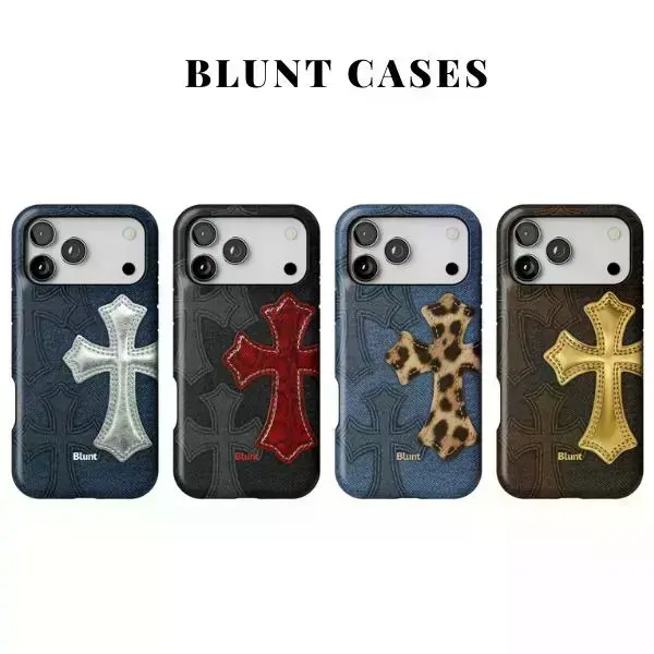 Blunt Phone Case  Silver Denim - Crimson Cross - Cheetah Saint - Gold Cross  Cross Animal Print Aesthetic iPhone Case