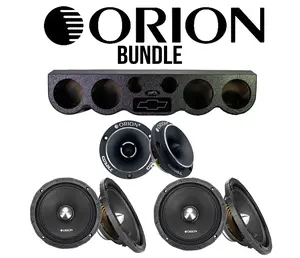 Orion Car Audio Bundle – Elite Audio 38" Roof Panel for 4×6.5" & 2×3.8" | Includes 2 Pairs Orion XTR652NEO 6.5" Midrange Speakers + Orion CTW2.0NEO Bullet Tweeters | Chevy Logo Black