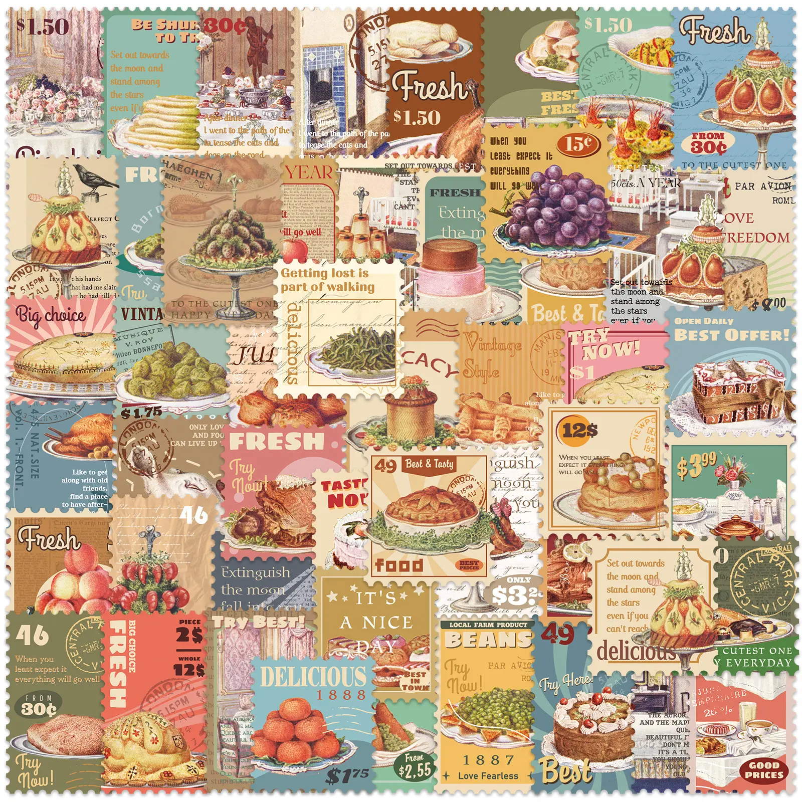 100PCS Vinyl Waterproof Cute Kawaii Food Stickers Snacks Dessert Sushi Bento Themed for Journaling Scrapbooking Planners DIY Office Stationery Teens