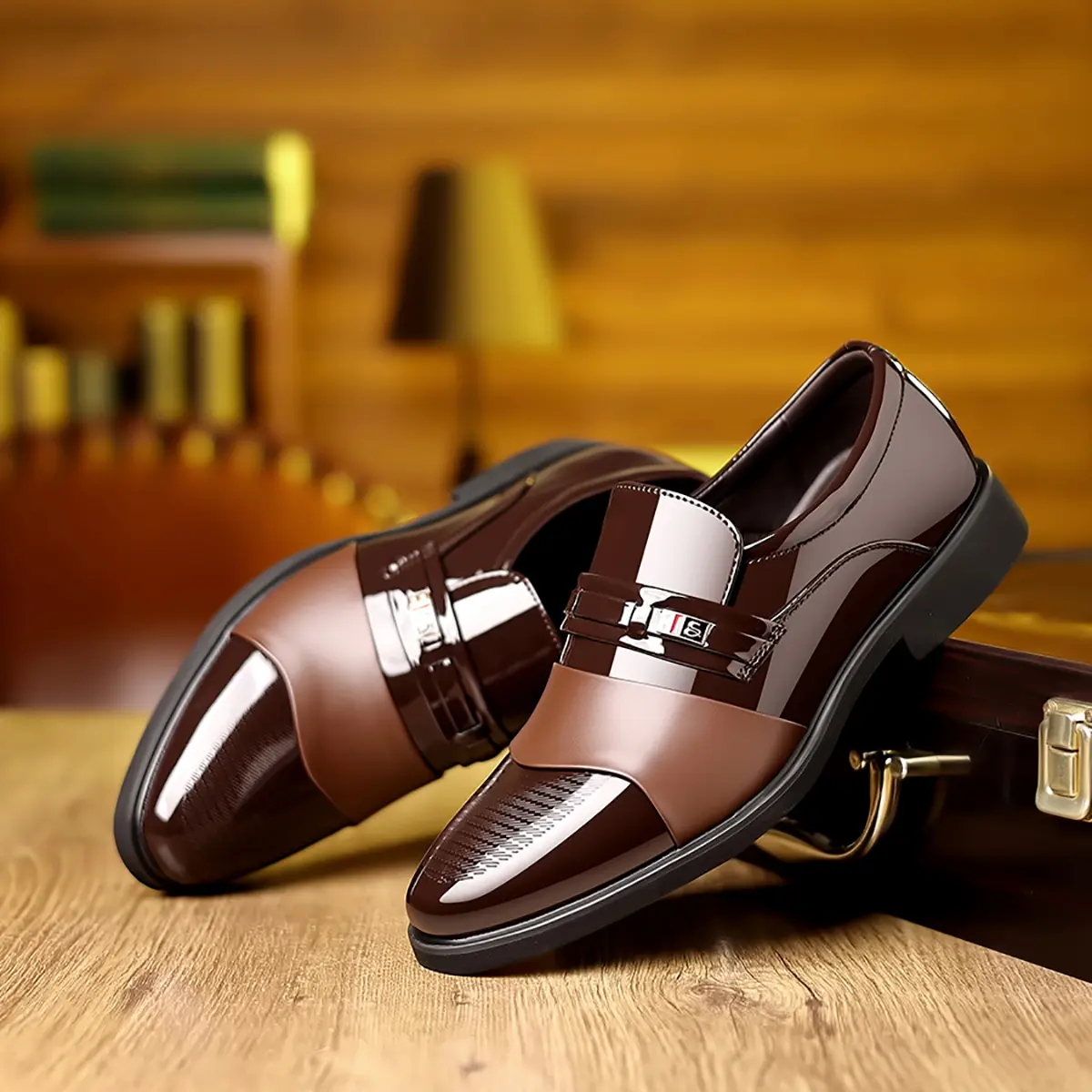 Men's Wingtip Oxford Dress Shoes Black Patent Leather Brogue Formal Business
