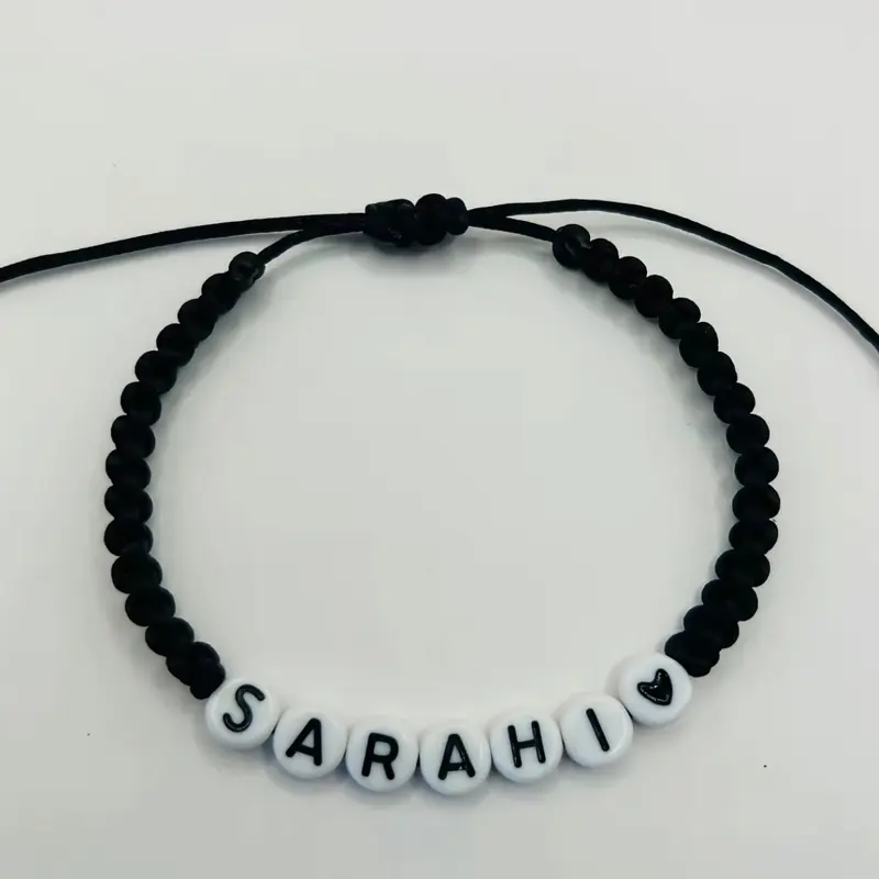 Personalized Beaded Bracelet for Women with Custom Name Letter Beads, Casual Adjustable Silver Jewelry for Daily Wear & Anniversary Gifts
