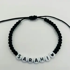 Custom Name Personalized Black Bead Bracelet with White Letters - Adjustable, Unisex Fit, Daily & Casual Wear, Perfect Gift for 1 Target Group, yes