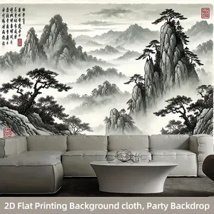 2D Flat, 1pc Ink Wash Landscape Tapestry - Serene Mountain & Pine Tree Design, Polyester Party Banner for Living Room, Bedroom, Office Decor - No Power Needed, Ideal for Birthdays, Anniversaries, Weddings, and More, Bedroom Wall Decor |       Tranquil Roo