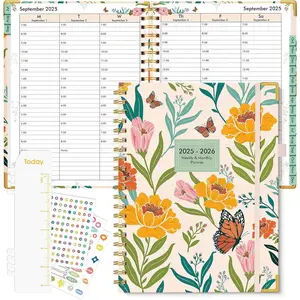 2026 Appointment Book, Hardcover Planner 12 Months Weekly and Monthly (January 2026 - December 2026), 8.5"x11" Daily Hourly Planner 60-Minute time Slots, Spiral Calendar Schedule Book for Work School Teacher Student, Orange Floral