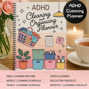 1 ADHD Cleaning Planner Notebook, Cleaning Organizer - Pink Cleaning Schedule Notebook with Laundry Basket, Motivational Checklist Journal, Suitable for Home and Office - Undated Weekly/Monthly Cleaning Plan Gift, Suitable for ADHD Patients and Colleagues