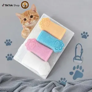 Pet Dental Wipe & Finger Toothbrush Plaque Remover for Cats Dogs Safe Silicone Design,Tooth Brushing Kit,Cat Toothbrush,rabbit&Dogs&kitty TeethCleaning-4pcs-Pack