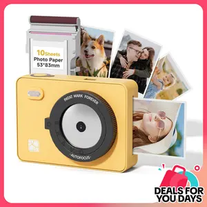 Instant Print Camera & 2x3 Portable Bluetooth Photo Printer for iPhone & Android, Full-Color Dye-Sub Ink-Free Printing, Print from Phone or Camera, for Travel, Party, Couple & Family Photos, GiftedInLove Summervibes