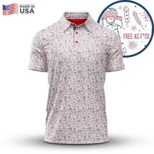 Funny Independence Day Golf Polo Shirt – White Patriotic Apparel for Men