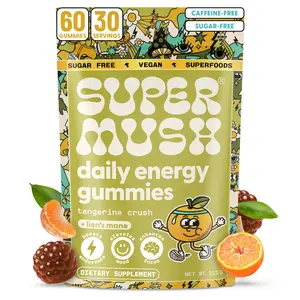SuperMush Daily Energy Mushroom Gummies (60 Gummies) - Organic Lion’s Mane & Cordyceps Mushroom for Energy, Focus, Stamina, Stress Reduction - Vegan, Sugar Free Nootropic Gummies - Functional Mushroom Supplement