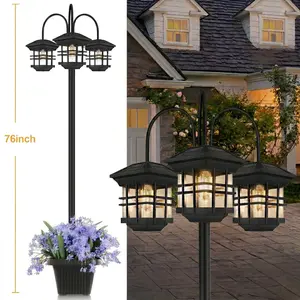CuLiDing 76" Outdoor Solar Lamp Post Lights, 3-Head Waterproof Patio Decor Lights for Backyard, Garden, Driveway, Lawn,Aluminum,60 Lumens(LED Bulbs Included) Mother's Day Gift