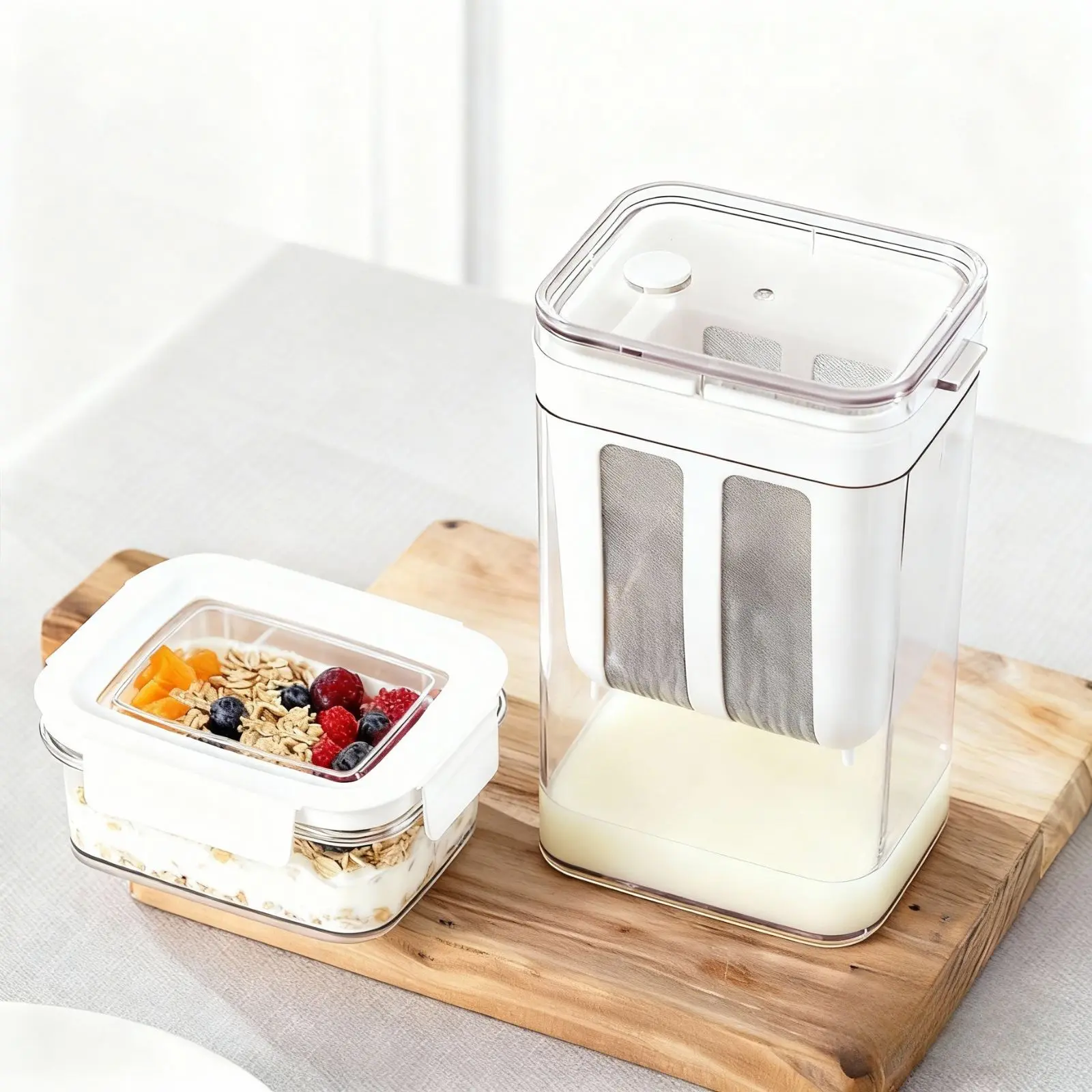 Yogurt Strainer & Overnight Oats Containers Set - 1800ml Box, 450ml Capacity, Travel-Friendly Kitchen Sieve Kit for Easy Homemade Greek Yogurt, Meal Prep