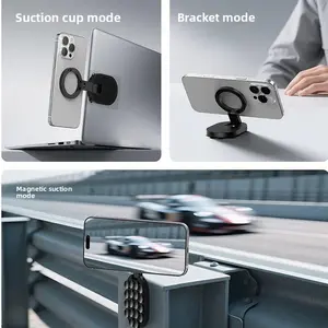 3-in-1 Magnetic Phone Mount Foldable Rotatable Suction Cup Holder with Carabiner Universal Hands-Free Car Phone Stand for Car Windshield Dashboard Outdoor Hiking Wall Bracket for All Smartphones Portable Cellphone