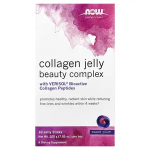 NOW Foods Solutions, Collagen Jelly Beauty Complex, Sweet Plum, 10 Jelly Sticks, 0.705 oz (20 g) Each