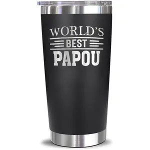 World's Best Papou Tumbler - Best Papou Laser Engraved - Papou Mug - Father's Day Gift - Birthday Gift For Papou - Papou Coffee Mug - Stainless Steel Travel Tumbler 20Oz, Black