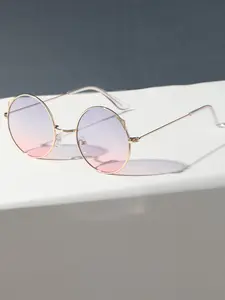 Women's Metal Vintage Round Full Frame Dual Color Lenses, High-End Fashion Lightweight Luxury Eyeglasses, Versatile Style