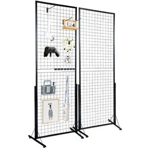 2-Pack Double-Sided Grid Wall Display Tower 2' x 5.6' Panels with T-Base Steel Organiser Racks for Retail Craft Shows Home Organization Includes Hooks Clips - Hanging - Maximizes Visibility