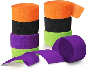 Crepe Paper Streamers - Black & Orange, 82ft Long, 8 Rolls for Theme Horror Party, Birthday & Home Party Backdrop Decorations