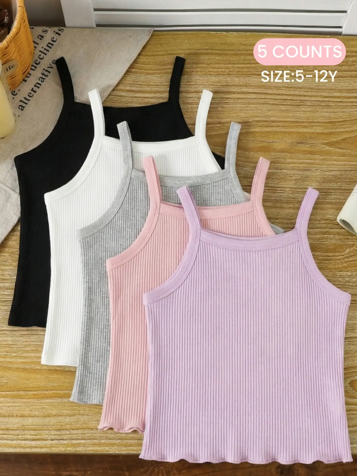 3/5 Pcs Summer Breathable Lightweight Solid Color Casual Minimalist Sleeveless Girls' Thin Strap Ruched Tank Top, Breathable Sleeveless Tops, Comfortable Sporty Casual Vest, Basic Underwear,All Seasons