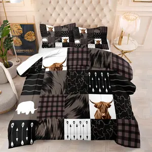 3pcs Cow Pattern Quilt Set with Summer Comforter and Pillowcases, Soft Lightweight Breathable Printing for Home and Dorm Use