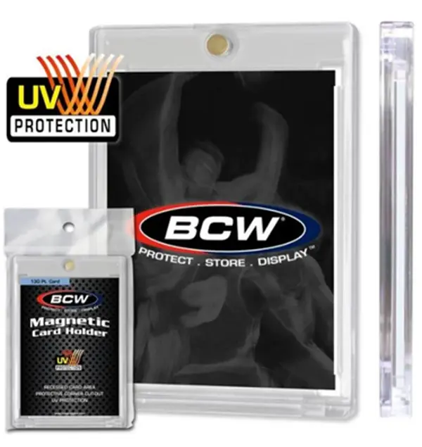 BCW Magnetic Rigid Plastic Card Holder - 130PT Gold Magnet Design, Secure Closure, for Autograph Trading Cards, Standard-Sized Memorabilia, Collectors