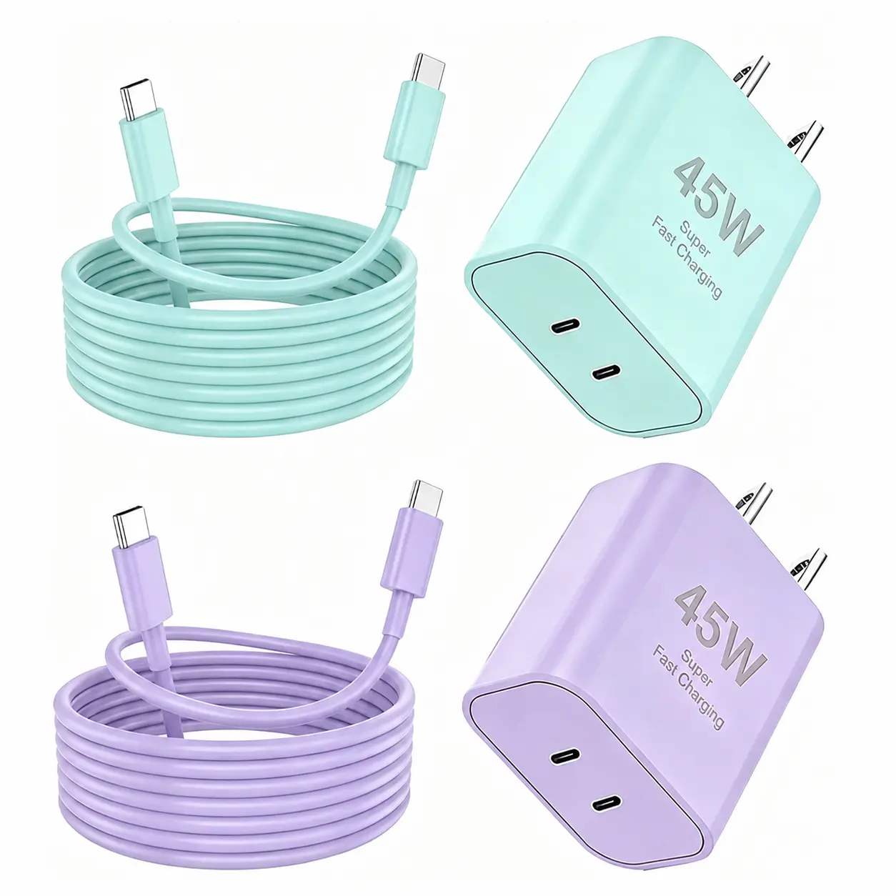 45W 1/2Pack Super Fast Charger USB C Dual Port Android Phone Charger Type C Fast Charging Block with 6FT Type-C Charger Cord for Samsung Galaxy S26 Ultra/S26/S26+/S25/S24/S23/S22/S21+/iPhone 17/16/15