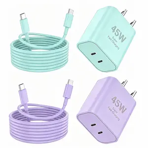 45W 1/2Pack Super Fast Charger USB C Dual Port Android Phone Charger Type C Fast Charging Block with 6FT Type-C Charger Cord for Samsung Galaxy S26 Ultra/S26/S26+/S25/S24/S23/S22/S21+/iPhone 17/16/15