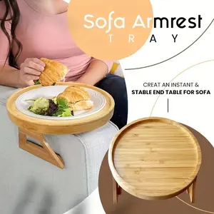 1PC Foldable Bamboo Sofa Armrest Tray: Perfect for Instant & Stable End Table for Sofa - Portable Folding Table - 9.84" x 5.12" - No Power Required - Hardwood Construction
