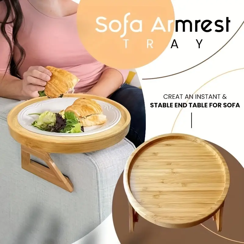 1PC Foldable Bamboo Sofa Armrest Tray: Perfect for Instant & Stable End Table for Sofa - Portable Lightweight Foldable Table, Folding Table - 9.84" x 5.12" - No Power Required - Hardwood Construction