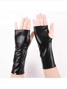 1pc Fingerless Patent Leather Black Short Gloves Halloween Decorative Gloves Punk Style Hip Hop Faux Leather Stage Performance Gloves