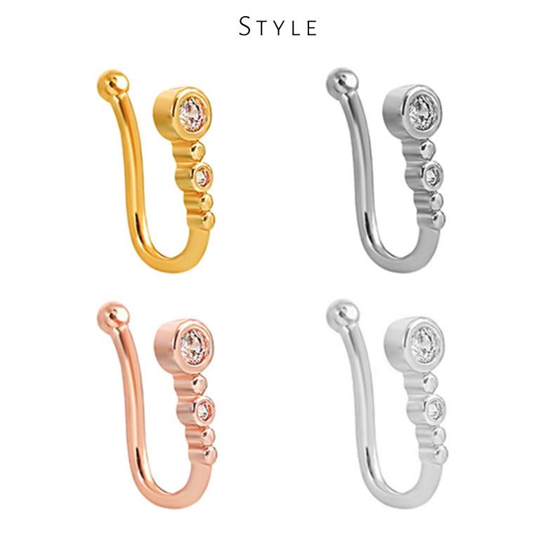 GGIRL 4pac/Set 18k Gold Plated U-Shaped Non-porous Nose Ring Set for Women Men Sparkning Dainty Simple Fashion Stainless Steel Noseclip Inset Synthetic Zirconia No Needle Punk Nose Piercing Jewelry Creative Gift Horseshoe No Piercing Nose Ring Set