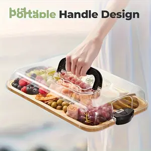 Cheese Tray with Transparent Acrylic Lid, Portable Deli Platter for Camping, Parties, Restaurants, Holiday Appetizers, Snack Organizer