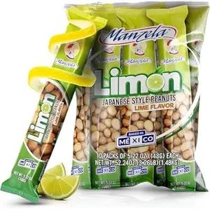 Manzela Limon Japanese Style Peanuts Lime Flavor 10 Packs of 5.22 oz Each 52.24 oz Total Baked in ME XI CO