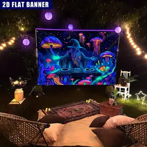 1 piece - Fashion Wizard DJ Jelly Mushroom Garden Decorative Fluorescent Background Fabric, Large-size Outdoor Decorative Tapestry, Suitable for Halloween, Holiday Gifts, Party Decoration, 2D Plane