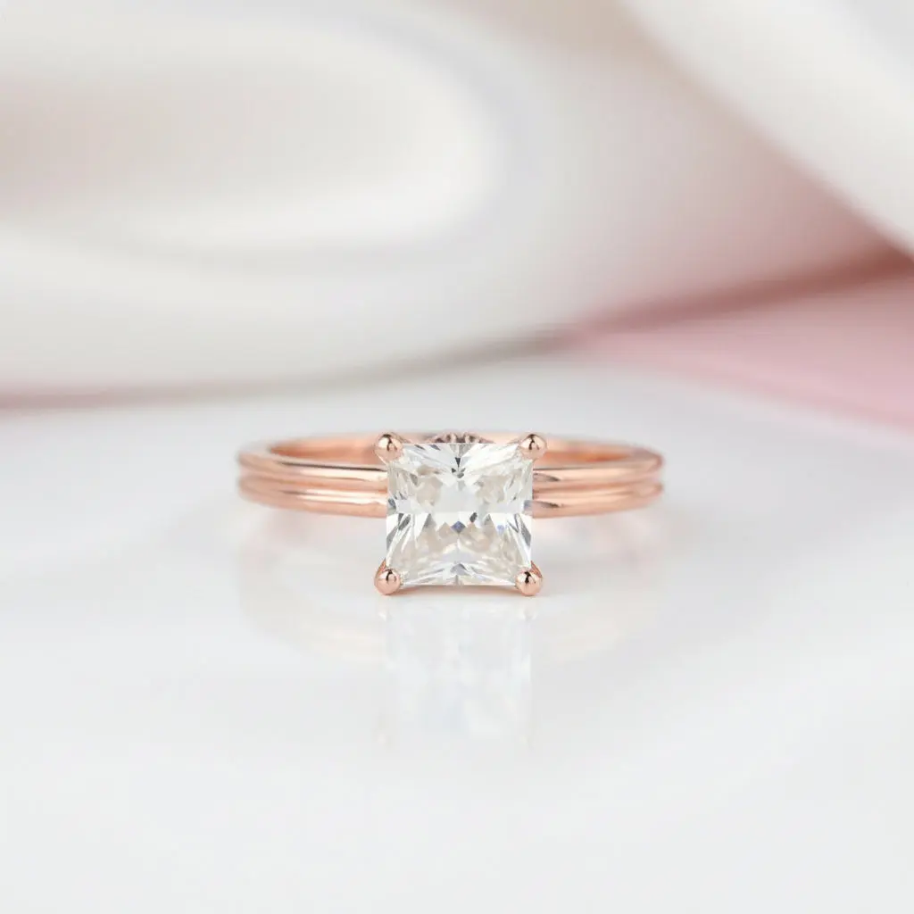 14k Rose Gold 1ct Princess Cut Diamond Option