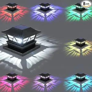 【fathersdaygift】Viewsun Solar Post Lights Outdoor Waterproof RGB Color Changing Modes Fence Post Cap Lights, Deck Post Lights Solar Powered for 4x4 5x5 6x6 Wooden or Vinyl Yard Garden Patio Decor, Black(8 Pack) Christmas gift sets