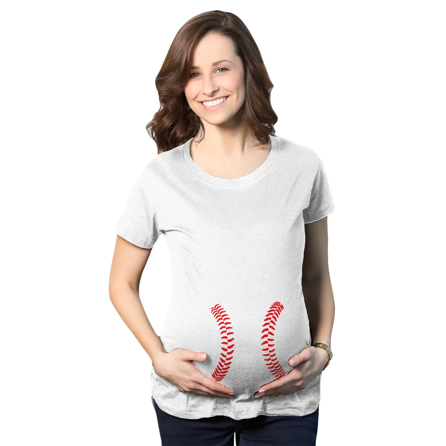 Maternity Baseball Laces Pregnancy T Shirt Novelty Sports Baby Bump Tee Funny Graphic Maternity Tee Cute Pregnancy Tees With Plus Sizes Pregnant Funny Baseball Short Sleeve Maternity Shirts White