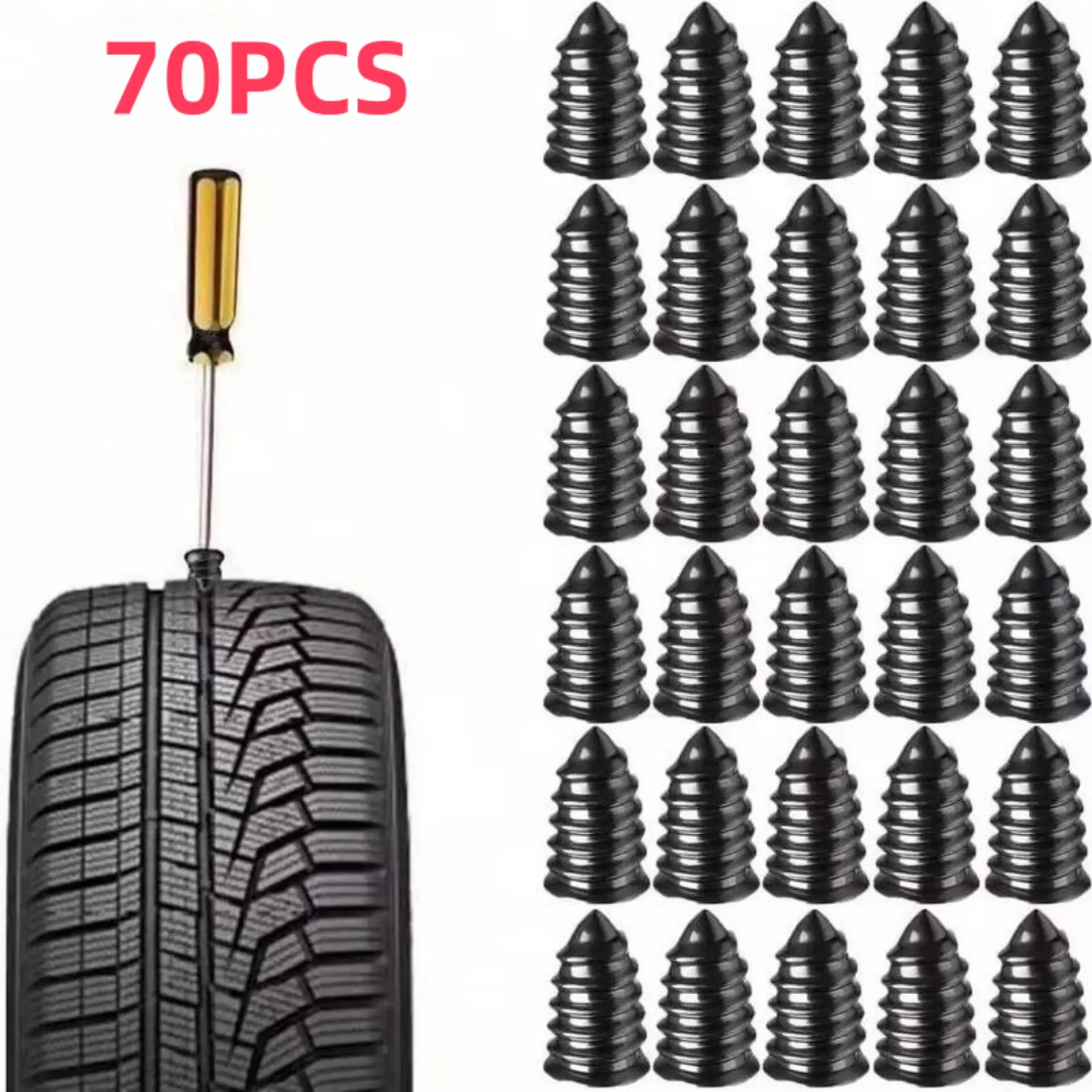 70PCS Tire Repair Rubber Nails Kit with 2 Sizes for Car/Motorcycle/Truck/Tractor, Fast Self-service Screw Rubber Nail Vacuum Tire Puncture Repair Tool Tire Inflator Tool Automotive Tire Inflator