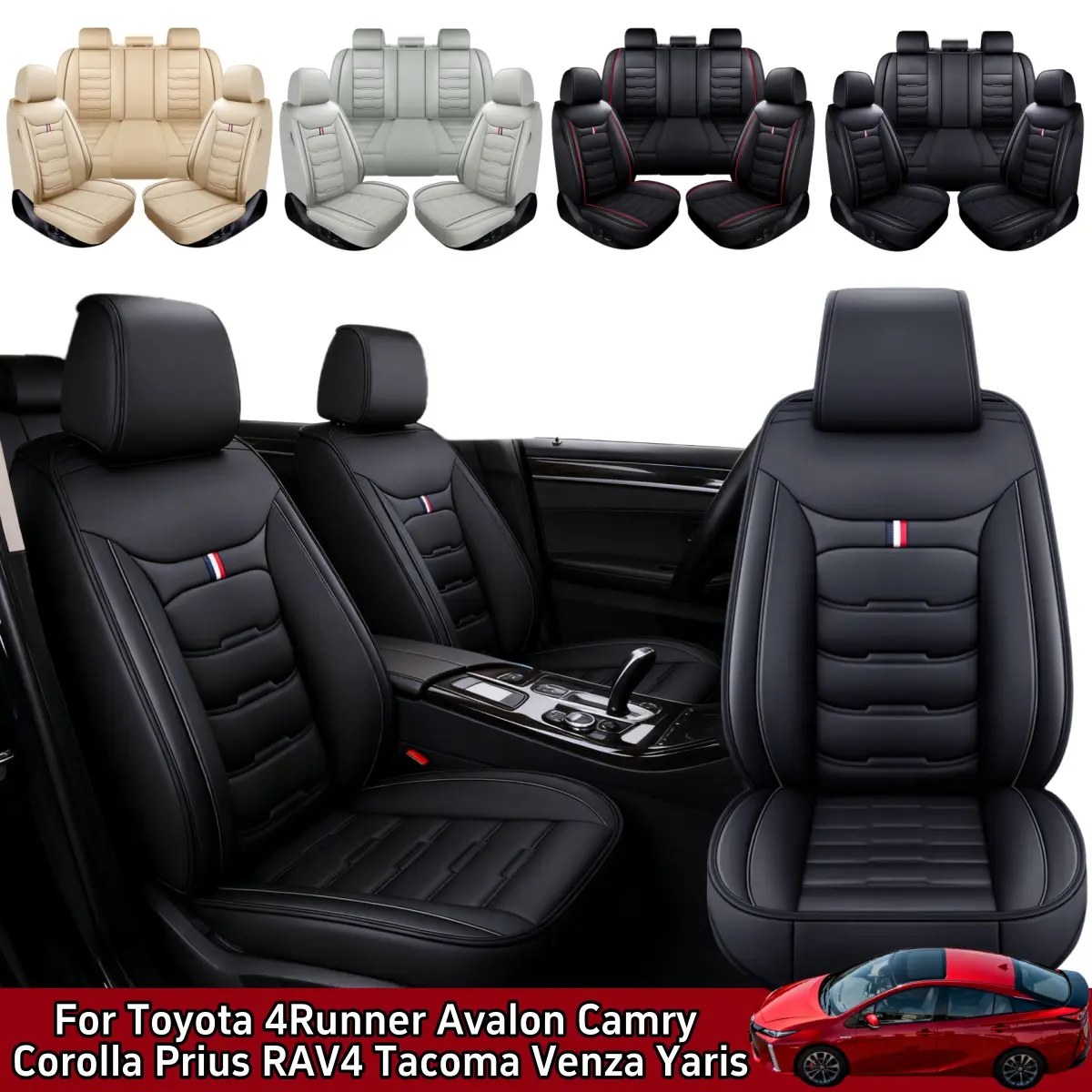For Toyota 4Runner 2003-2023/ Avalon 2001-2022/ Camry 2007-2021/ Corolla 2014-2023/Prius 2003-2015/ RAV4 2006-2021/ Tacoma 2014-2023/ Venza 2009-2020/ Yaris 2013-2018 Car 5 Seat Covers, Premium Leather Full Set Seat Covers Cushion, Split Rear Benches