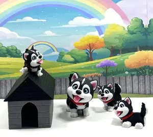 4pcs Cute Chibi Edition Husky 3D Printed Articulated Fidget Baby Husky Dog, Poseable Animal Toy, Custom Pet Gift for Dog Lovers