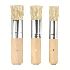 3pcs Wooden Stencil Brushes Pure Natural Stencil Brushes, Painting Bristle Brushes For Acrylic Oil Watercolor Painting Project Card DIY Crafts, 3 Sizes