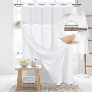 Waffle Pattern No Hook Shower Curtain,1 Count Double Layer Waterproof Bathroom Curtain with Snap in Liner ,Size Adaptability Washable Bathroom Accessories, for Hotel Salon Room,Home Dector,Household Items