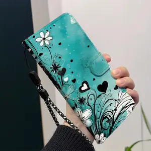Wallet phone case flip cover Foldable with card slot, magnetic clasp and detachable lanyard, floral pattern case for iPhone17/17Pro/17ProMax/17Air/16/16 Pro/16Plus/16ProMax/16e/15/15Pro/15Plus/15ProMax/14/14Pro/14Plus/14ProMax Protective case
