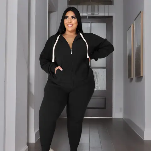 USBoutiqueCHIC Women's Slim Fit Fleece Set | High-Waist Jogger & Zip Hoodie for Fall Winter, Plus Size Activewear