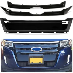 KQQIO Front Black Grille Trim Cover Compatible with 2011-2014 Ford Edge Replacement for Part# BT4Z-8200-EPTM, BT4Z8200EPTM Upper & Central & Lower Bumper Grill Molding 3Pcs Painted