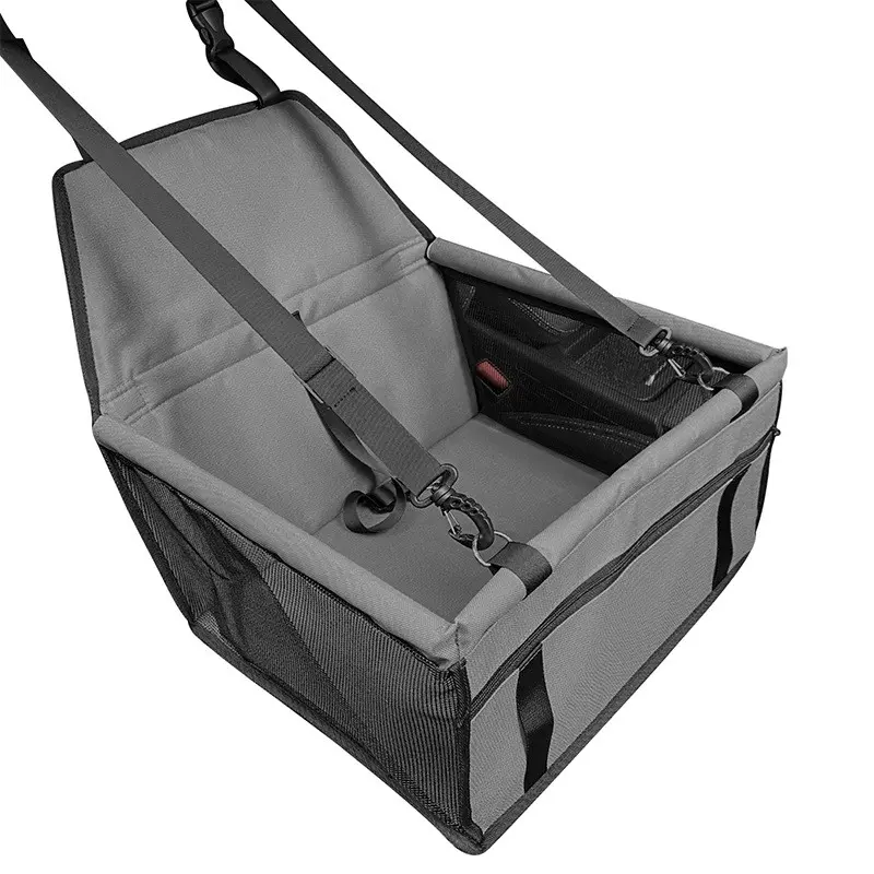 Pet car safety seat, pet seat cushion and headrest accessories, suitable for small dog car seats, universal type, applicable to cars and motorcycles, made of breathable Oxford fabric, with dimensions of 16.9x11.8x15.75 inches, equipped with safety belts.