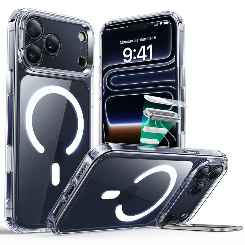 ESR Classic Series iPhone 17 Pro Max/Pro/Air Case with MagSafe Compatibility Built-in Camera Ring Stand Military-Grade Protection Durable Zinc Alloy Casing Shockproof & Scratch-Resistant Cover - Magnetic