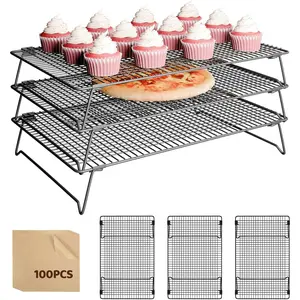 Layer Detachable Collapsible Cooling Racks, 17 * 11 Inch Cooling Wire Rack Stackable Drying Rack Cookie Rack Bread Cooling Rack