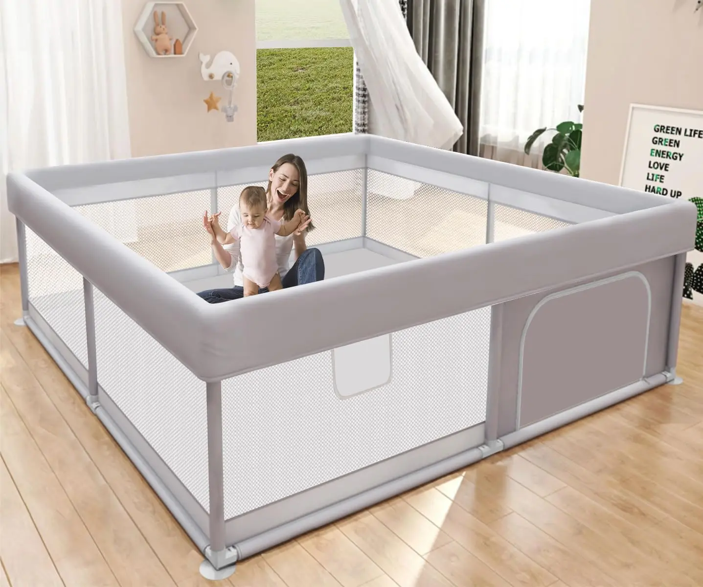 Baby Playpen 50x50 Inch, Play Pens for Babies and Toddlers Baby Fence Play Yards for Indoor & Outdoor with Breathable Mesh Anti-Fall Playpen